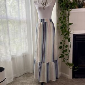 En Créme Women’s Blue Striped Bohemian Maxi Skirt Size Large Elastic Waist